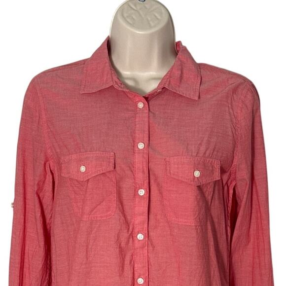 J. Crew Chambray Popover Tunic Shirt Roll Tab Long Sleeve Red Size XS - Picture 7 of 9